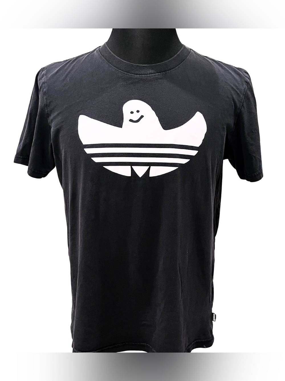 adidas Size M Black Shmoo Shirt with White Ghost Trefoil Graphic x Mark Gonzalez